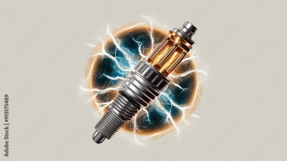Poster stunning 3d model of an electrifying spark plug ideal for portfolio display isolated on white backgr