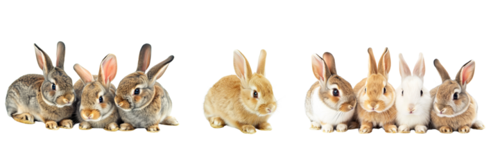 5 Rabbits isolated on white background Wildlife Rabbits Herd Concept