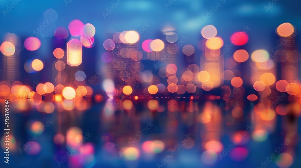 Leinwandbilder the image shows a defocused view of a cityscape at dusk, with bright lights from buildings and traff