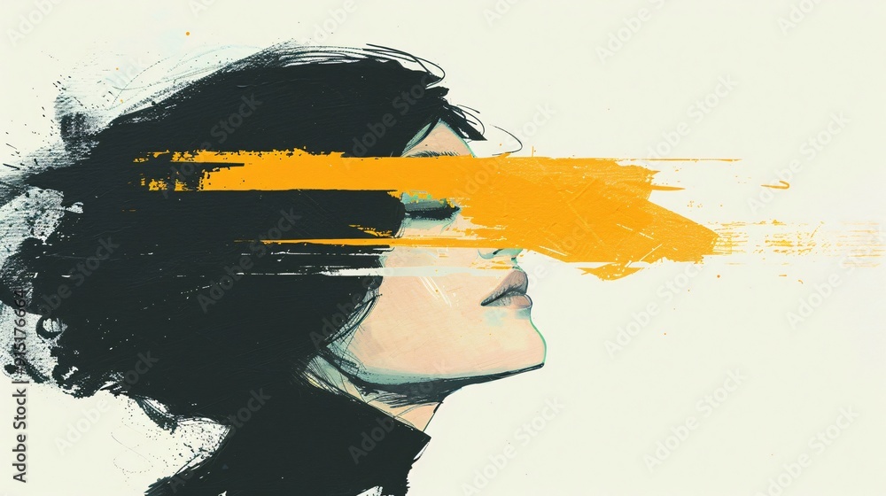 Poster this image depicts the profile of a woman illustrated in an artistic style with bold black and yello