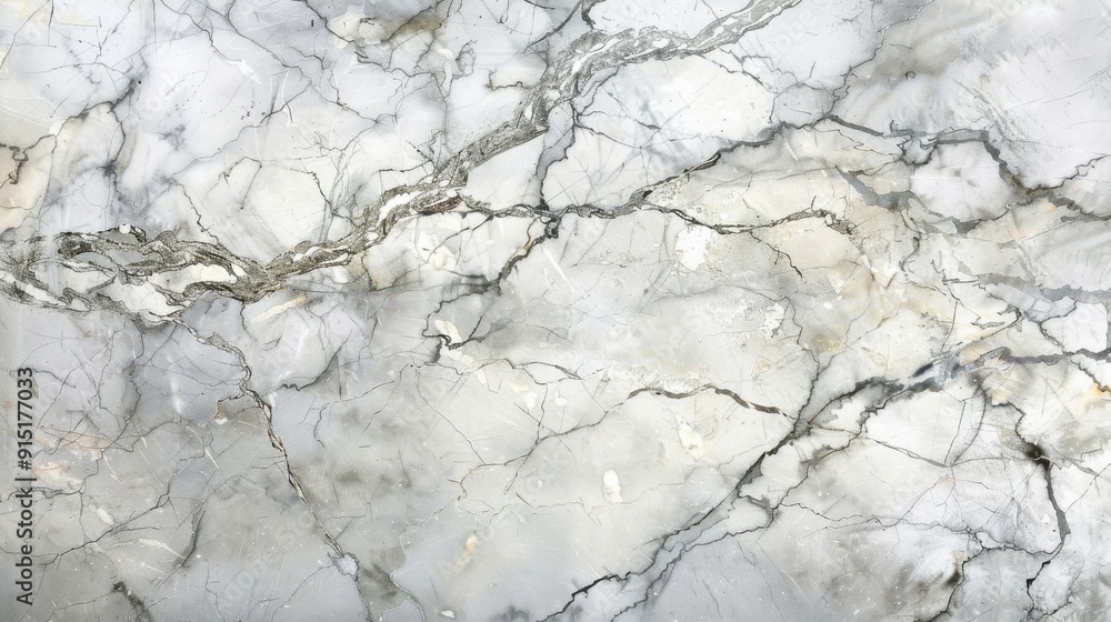 Poster The surface of white marble stone. The stone has a smooth, polished finish and is covered in a network of black and grey veins. The veins are thin and delicate, creating a natural pattern that is both