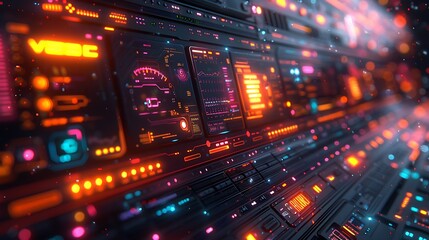 Naklejka premium An innovative 3D illustration of ad campaign management, showcasing multiple ad platforms with engaging graphics, high-tech aesthetics, neon color highlights, user-friendly design, accurate metrics,