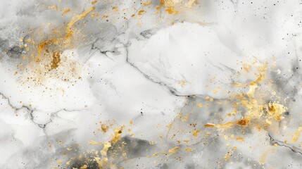 Obraz premium A close-up image of a white marble surface with subtle grey veins and shimmering gold accents scattered throughout.