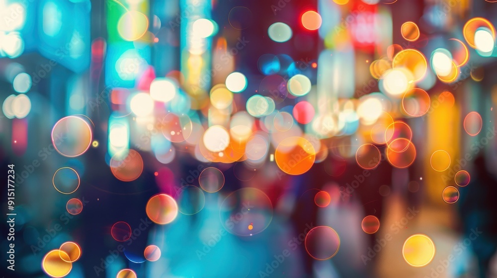 Aufkleber a close-up, out-of-focus shot of city lights at night, creating a mesmerizing pattern of colorful bo