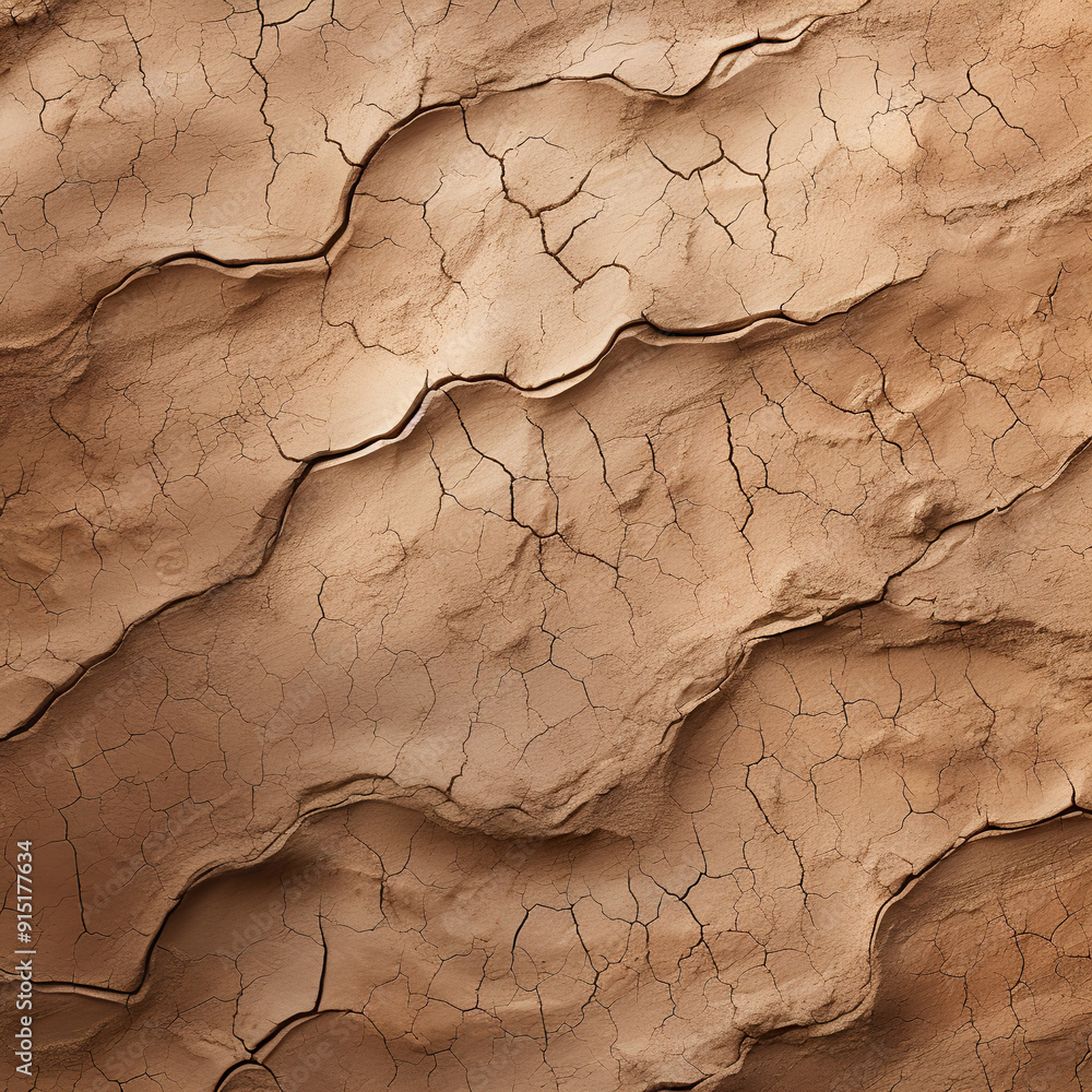 Poster close-up of cracked and dried mud with wavy patterns.