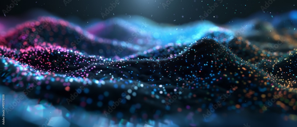 Poster abstract representation of big data with particles shifting.