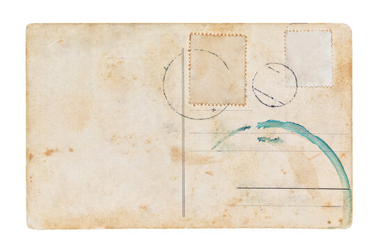 Back of an old postcard isolated on white, including clipping path