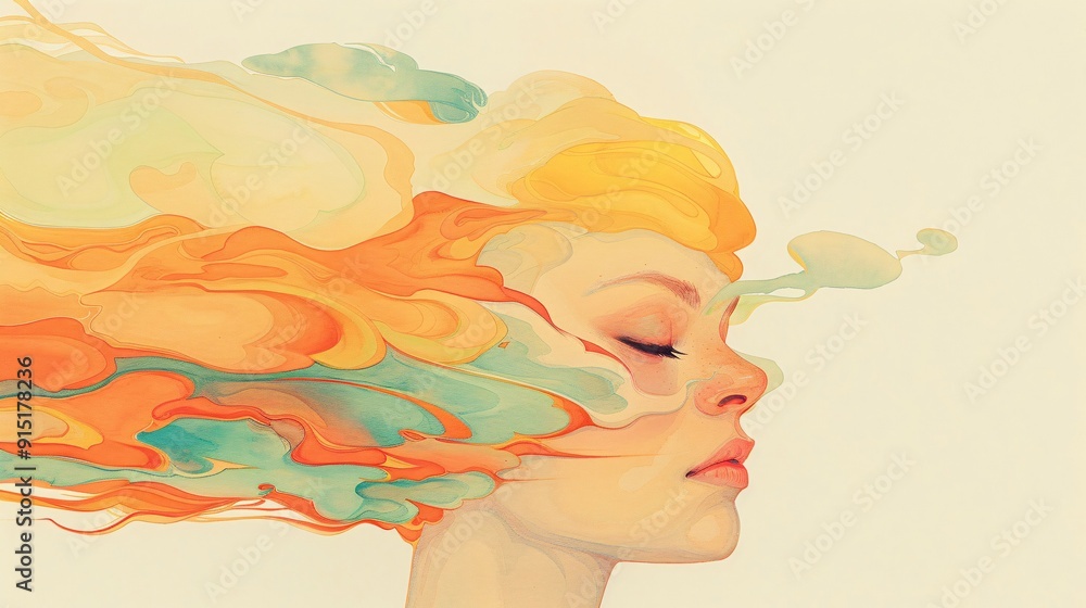 Poster a mesmerizing abstract watercolor painting with a harmonious blend of warm and cool hues flowing sea