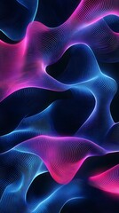 Obraz premium Abstract background with neon glowing wavy lines on black, gradient from blue to pink, modern design element for banner or poster