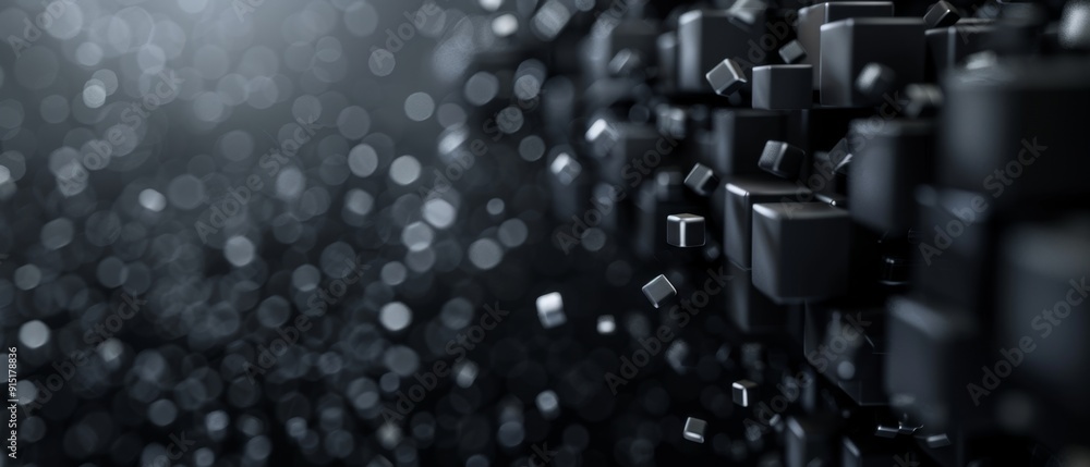 Poster elegant tech illustration of big data with particles moving from random swarms to converge