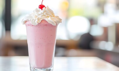 pink milkshake placed in a bright, Generative AI