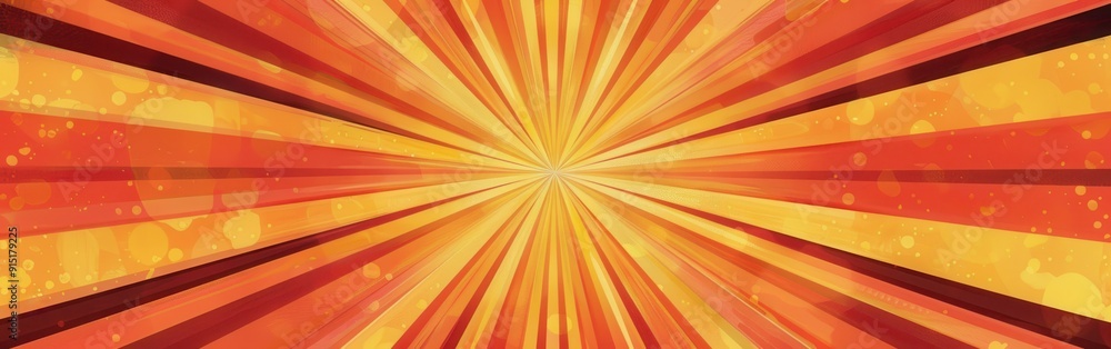 Poster an abstract background with orange and yellow stripes radiating outward from a central white point. 