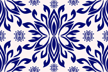 Seamless decorative blue wallpaper pattern.Seamless floral ornament on background.