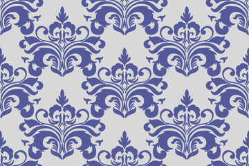Seamless decorative blue wallpaper pattern.Seamless floral ornament on background.
