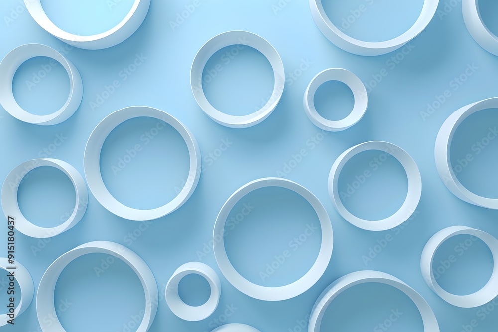 Poster light blue background, 3d style, minimalist design with geometric shapes and simple lines forming a 