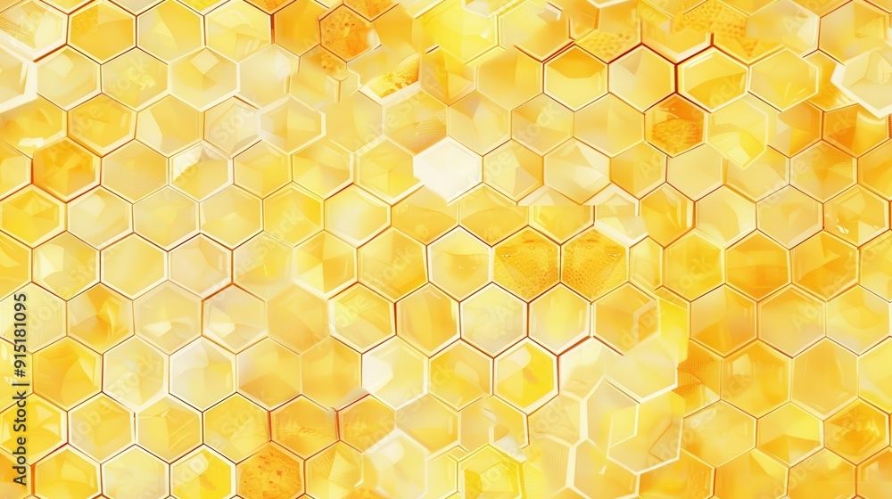 Aufkleber a close-up shot of a honeycomb with shiny, yellow cells. the image captures the intricate structure 