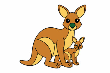 Kawaii Mother Kangaroo with Joey Vector Illustration Cute Cartoon Animal