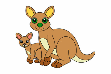 Kawaii Mother Kangaroo with Joey Vector Illustration Cute Cartoon Animal