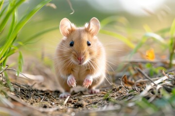 A fluffy rodent with floppy ears frolics in a field