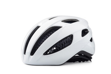 White bicycle helmet isolated on white background. Perspective view of bicycle helmet