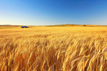 Obraz premium Golden wheat field under clear blue sky