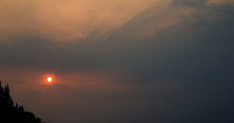 Colorful sunset over ocean in indonesia