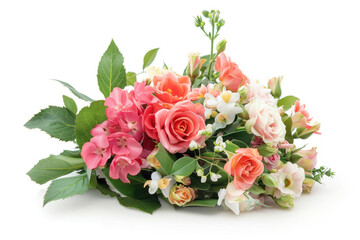 Fototapeta premium Bouquet of mixed flowers with green leaves