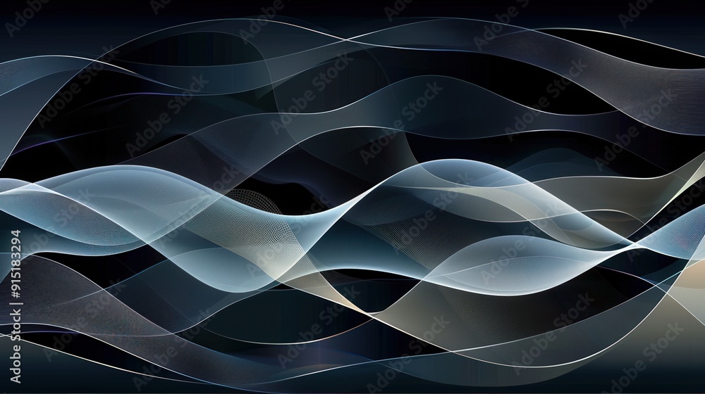 Aufkleber soft, undulating waves create a mesmerizing fluid motion in varying shades of blue and gray against 