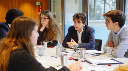 consultants jeunes d'un cabinet de conseil moderne aujour d'une table enthousiaste, AI Generative