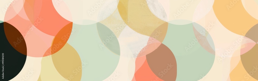 Poster a digital illustration featuring a pattern of overlapping circles in various pastel hues, including 