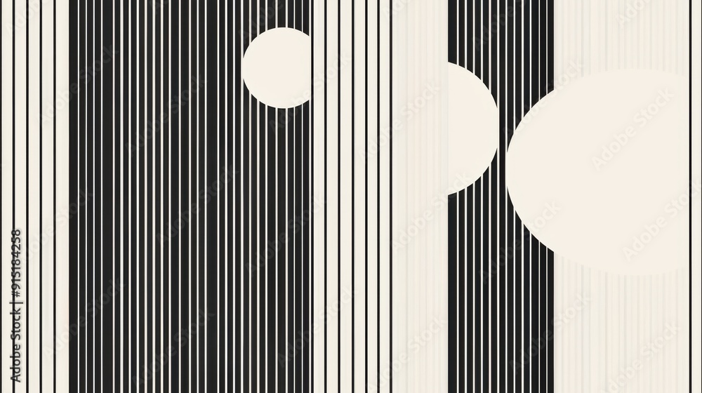 Poster the image depicts a black and white striped background with three white circles overlapping the stri