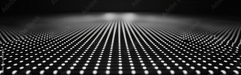 Leinwandbilder a black and white image of a grid pattern of light. the lights are arranged in lines that converge a