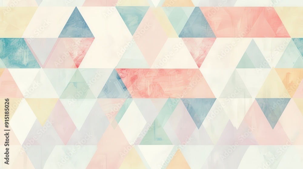 Leinwandbilder A seamless pattern of geometric shapes, featuring overlapping watercolor triangles in a range of pastel hues. The triangles are arranged in a repeating pattern, creating a dynamic and visually interes