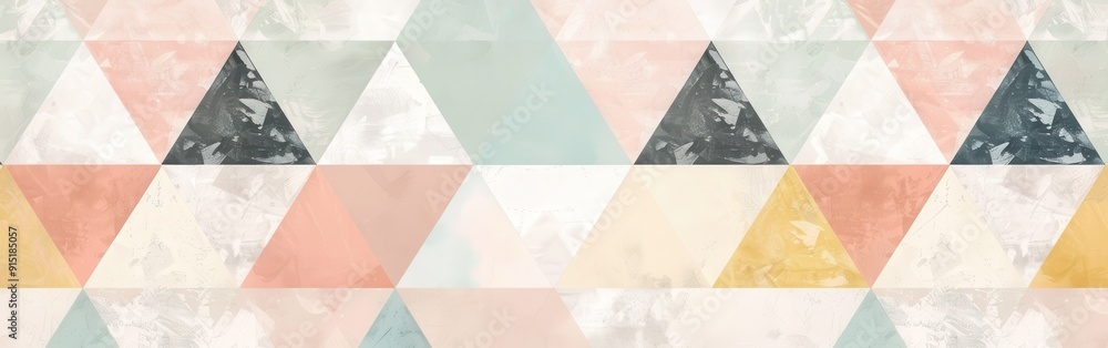 Leinwandbilder The image features a repeating pattern of colorful triangles. The triangles are arranged in a grid pattern, and each triangle is filled with a different watercolor wash. The colors are soft and pastel