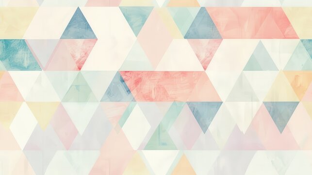 A seamless pattern of geometric shapes, featuring overlapping watercolor triangles in a range of pastel hues. The triangles are arranged in a repeating pattern, creating a dynamic and visually interes