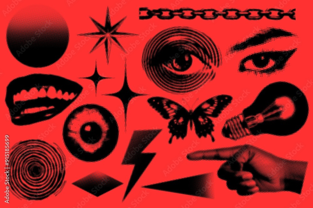 Poster grungy halftone element set