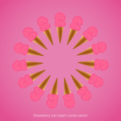 Strawberry ice cream cones vector illustration design.