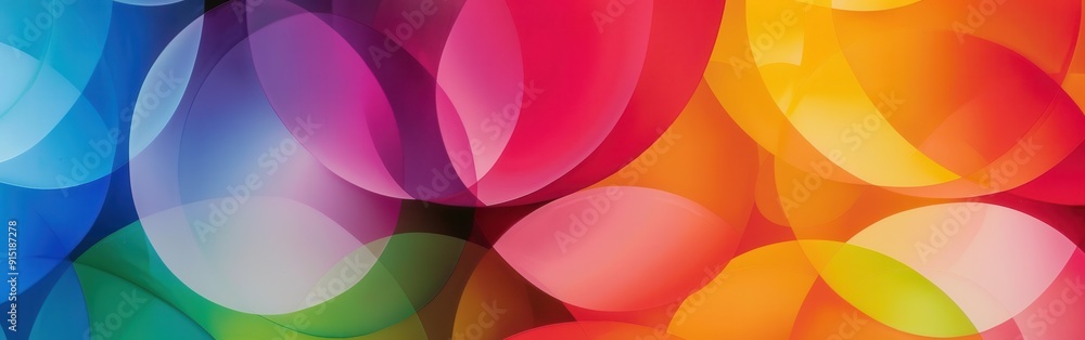 Aufkleber An abstract image with overlapping circles in various bright colors. The colors range from blue, green, purple, pink, orange, and yellow. The overlapping creates an interesting pattern with depth and 