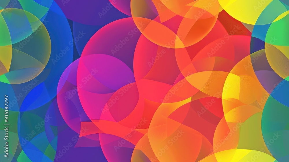 Poster an abstract digital artwork featuring a multitude of overlapping circles in a variety of colors, inc