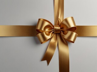 Fototapeta premium Decorative golden bow with long ribbon isolated on white background. Holiday decoration.