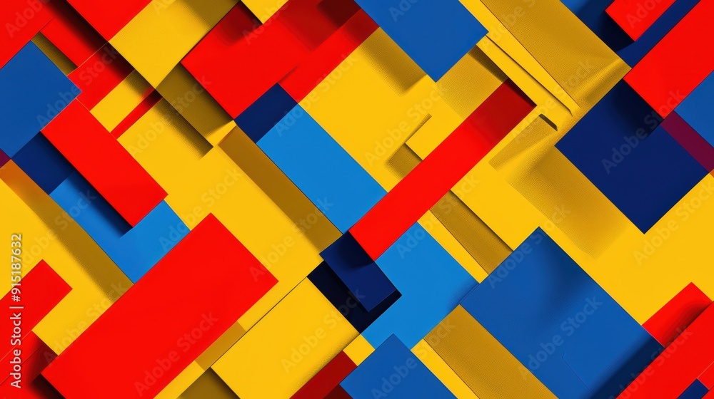 Poster an abstract digital artwork features a background of overlapping rectangles in various shades of yel