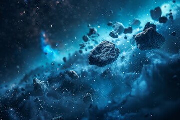 Deep universe, outer space with meteorites