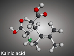 Kainic acid or kainate molecule. It is neuroexcitatory amino acid. Molecular model. 3D rendering