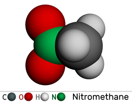 Nitromethane molecule. Molecular model. 3D rendering. Illustration