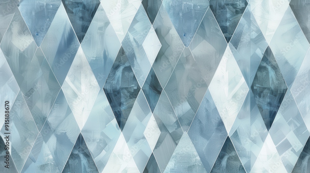 Poster A seamless pattern of overlapping geometric shapes in shades of blue, creating a textured and abstract background. The image consists of a repeating pattern of diamond shapes, some of which are lighte