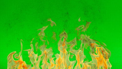 Naklejka premium Fire flames isolated on green screen , abstract background