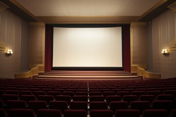 Fototapeta premium Cinema auditorium with screen and seats architecture electronics technology.