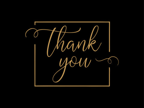 Elegant Gold Calligraphy Thank You Lettering With Square Line Frame