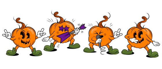 halloween pumpkins cartoon character for halloween night party, stickers music pumpkins , happy halloween.