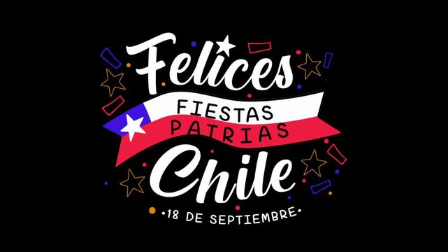 Set of Fiestas Patrias Chile Lettering Celebration letters and chilean flag white red blue graphics